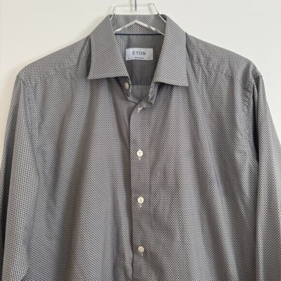 ETON Gray Diamond Patterned Collard Button Up Shirt Sz 44 17 1/2 - Picture 5 of 8